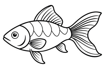 Outlined fish swims with detailed tail and fins on white background is artful