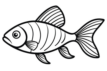 Simple black outline shows a fish with marked fins against a white backdrop