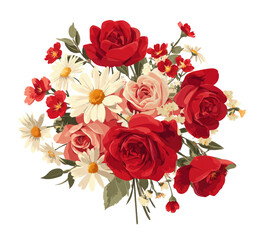 Vibrant floral bouquet of roses and daisies