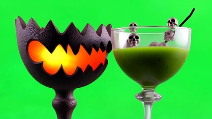 Spooky Halloween Cocktail with Glowing Jack-o'-lantern Cup
