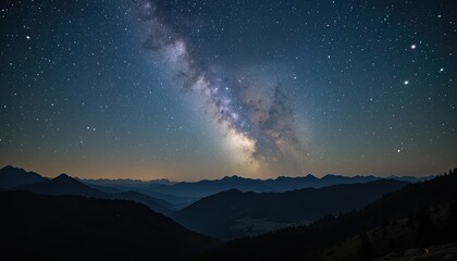 Fototapeta premium Witness the breathtaking majesty of the Milky Way stretching across a serene mountain range under a star-filled night sky