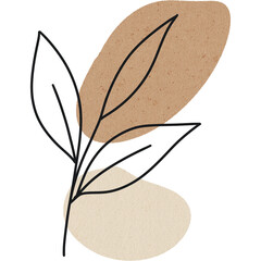 Minimalist botanical line art with beige and brown abstract shapes creating natural calm feeling