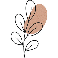 Minimalist botanical line art with textured beige abstract shape, elegant and modern design