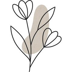 Minimalist floral line art with beige abstract shape, simple and elegant design