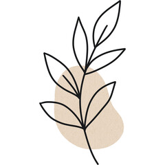 Minimalist botanical line art with beige abstract shape background, simple natural design