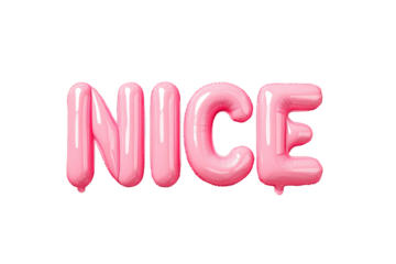 Pink Balloon Letters Spell NICE on Transparent Background for Celebrations and Greeting Cards