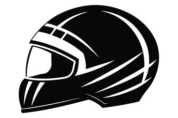 Fototapeta premium Stylish monochrome motorcycle helmet featuring dynamic white stripe accents on a clean white backdrop