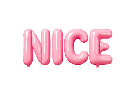 Pink Balloon Letters Spell NICE on Transparent Background for Celebrations and Greeting Cards - Powered by Adobe