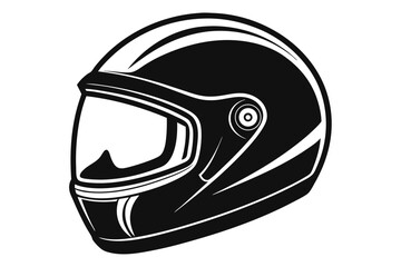 Sleek black monochrome motorcycle helmet displays bold white accents on a clean white backdrop