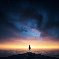 silhouette of a man standing on a mountain top