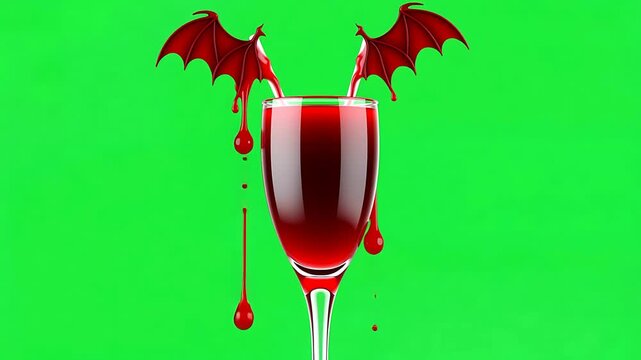Gothic Vampire Cocktail: Red Drink with Bat Wings, Green Screen