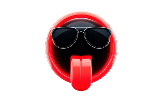 Red Emoji Face with Sunglasses and Tongue Sticking Out on Transparent Background