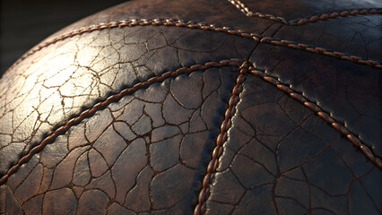 Antique Soccer ball Close-Up: Experience the timeless elegance of a vintage leather soccer ball. The shot captures a close-up of the textured surface of ball