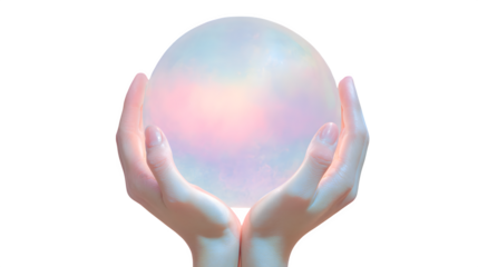 hands holding glowing orb symbolizing mental health, soft pastel colors, transparent background