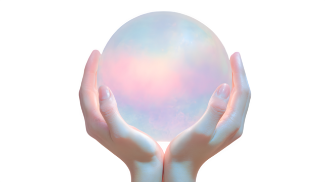 hands holding glowing orb symbolizing mental health, soft pastel colors, transparent background