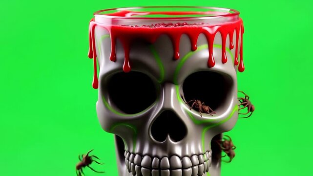 Spooky Skull Cup with Dripping Blood and Spiders - Halloween Decor