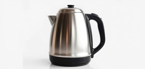 Sleek electric stainless steel kettle, isolated on white,  technology,  metallic