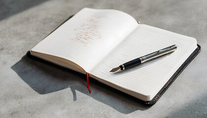 Open notebook with pen on grey surface showcasing writing concept of Halloween  