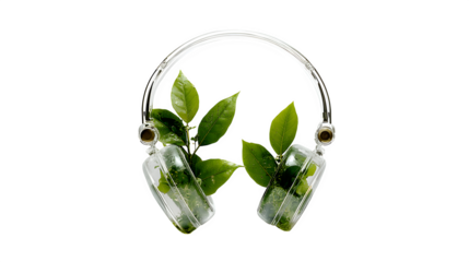 headphones playing nature sounds, audio therapy item, transparent background
