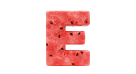 Letter E with watermelon texture isolated on white background