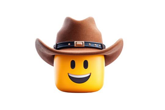 Smiley Face Emoji Wearing Cowboy Hat on Transparent Background