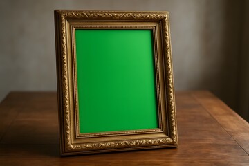 Empty Vintage Frame with Green Screen Background