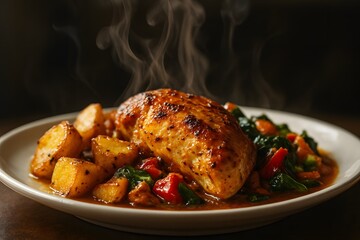 Delicious Grilled Chicken with Vegetables on Plate