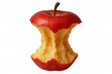 Apple core with bite marks isolated on transparent background, ideal for healthy eating and dieting concepts