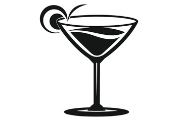 Stylized black and white shows martini glass with citrus garnish 