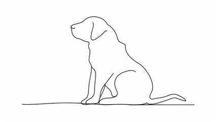 Simple line drawing of a seated dog looking upwards