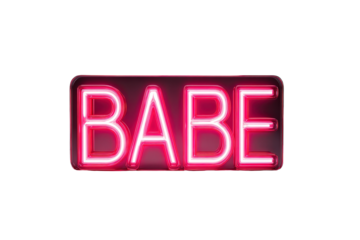 Neon Sign with Bright Pink BABE Text on Transparent Background