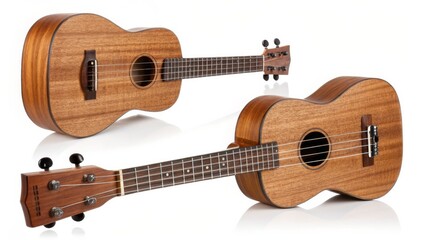 Obraz premium Ukulele Showcase, Mahogany Wood Concert Ukulele isolated on White Background