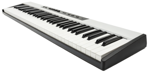 Sleek Modern Piano Keyboard with Control Buttons on white background