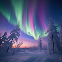 Obraz premium Dancing Lights Over Frozen Landscape