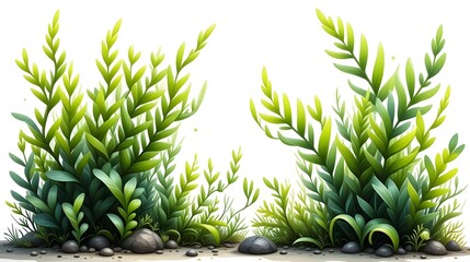 Obraz premium Vibrant green leaves and stones create a natural, fresh backdrop for various design projects