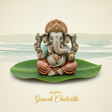 Happy Ganesh Chaturthi 2025 minimalistic poster with festive themed elements