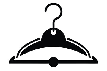 The simple black silhouette of a coat hanger appears isolated against a bright white backdrop
