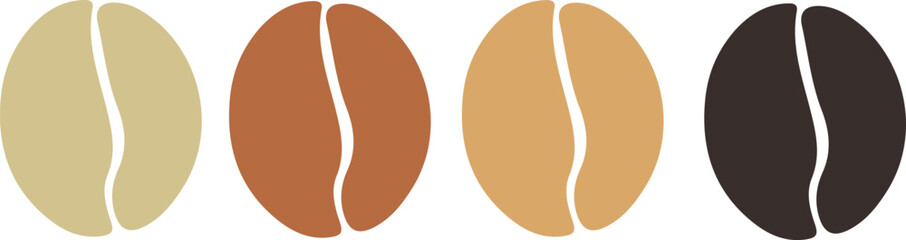 Fototapeta premium Four coffee beans showing different stages of roasting on white background