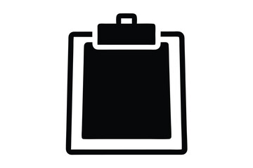 Simple black clipboard icon displayed on a clean white background, useful for various applications