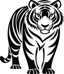 Powerful Black And White Stylized Tiger Illustration  Majestic Vector Art Design