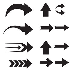 Collection of various black arrows pointing in different directions on white background