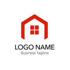 Red Building Construction Real Estate Architecture Logo Design Template
