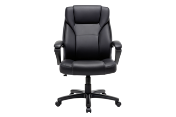 Executive Office Chair, Black Leather Swivel Chair with Adjustable Height and Armrests on Transparent Background