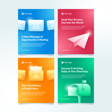 Gradient Message and Email Instagram Feed Template with Icon Illustration