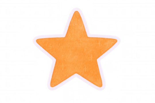 Simple orange watercolor star with white border, isolated on transparent background, perfect for creative projects