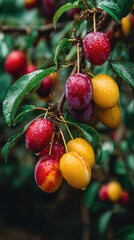 Close-up of ripe plums on a branch