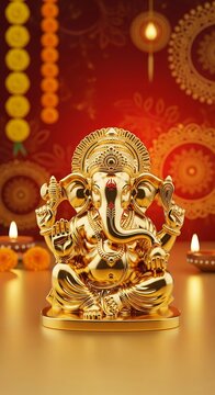 Happy Ganesh Chaturthi 2025 minimalistic poster with festive themed elements