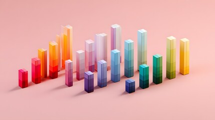 Obraz premium Colorful, pixelated bar graph on a pastel background.