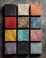 A grid of  square, colorful tiles