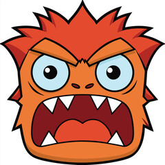 Angry Orange Cartoon Monster Head Yelling With Sharp Teeth Illustration